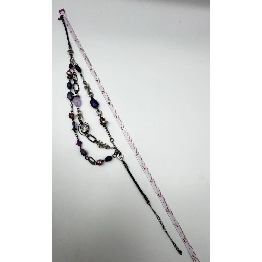 Lia Sophia Purple Haze Multi Strand Glass Cats Eye Acrylic Beaded Necklace